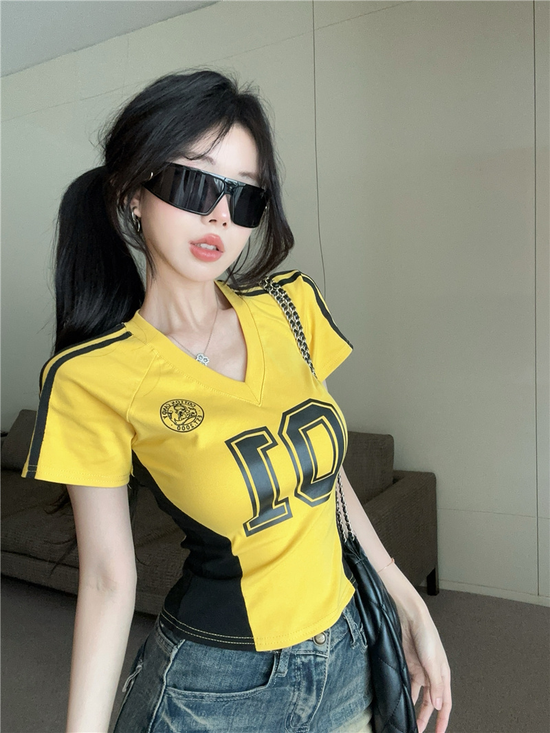 Women's Color Block Sports Jersey Print Short Sleeve Tee - Image 2