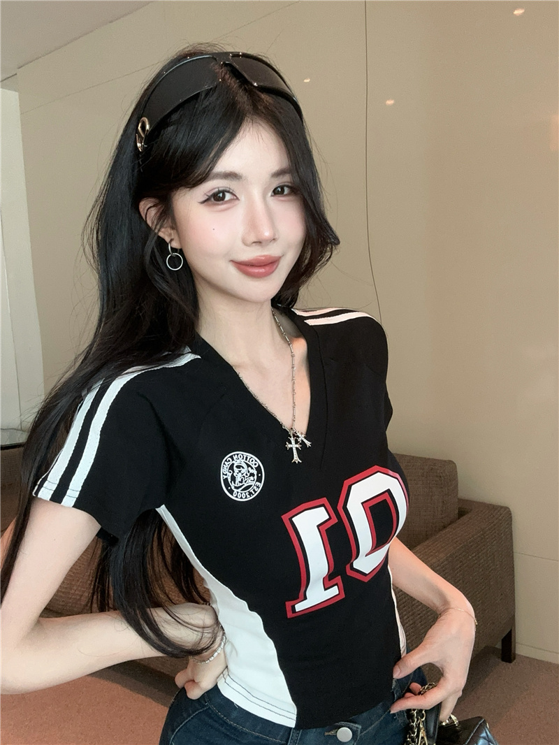 Women's Color Block Sports Jersey Print Short Sleeve Tee - Image 4
