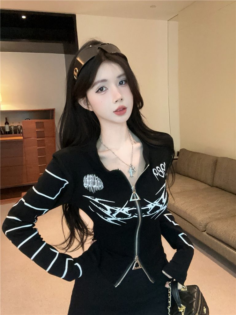 Women's Slim Fit Stand Collar Dual Zip Short Jacket 2025 Summer Print Cardigan
