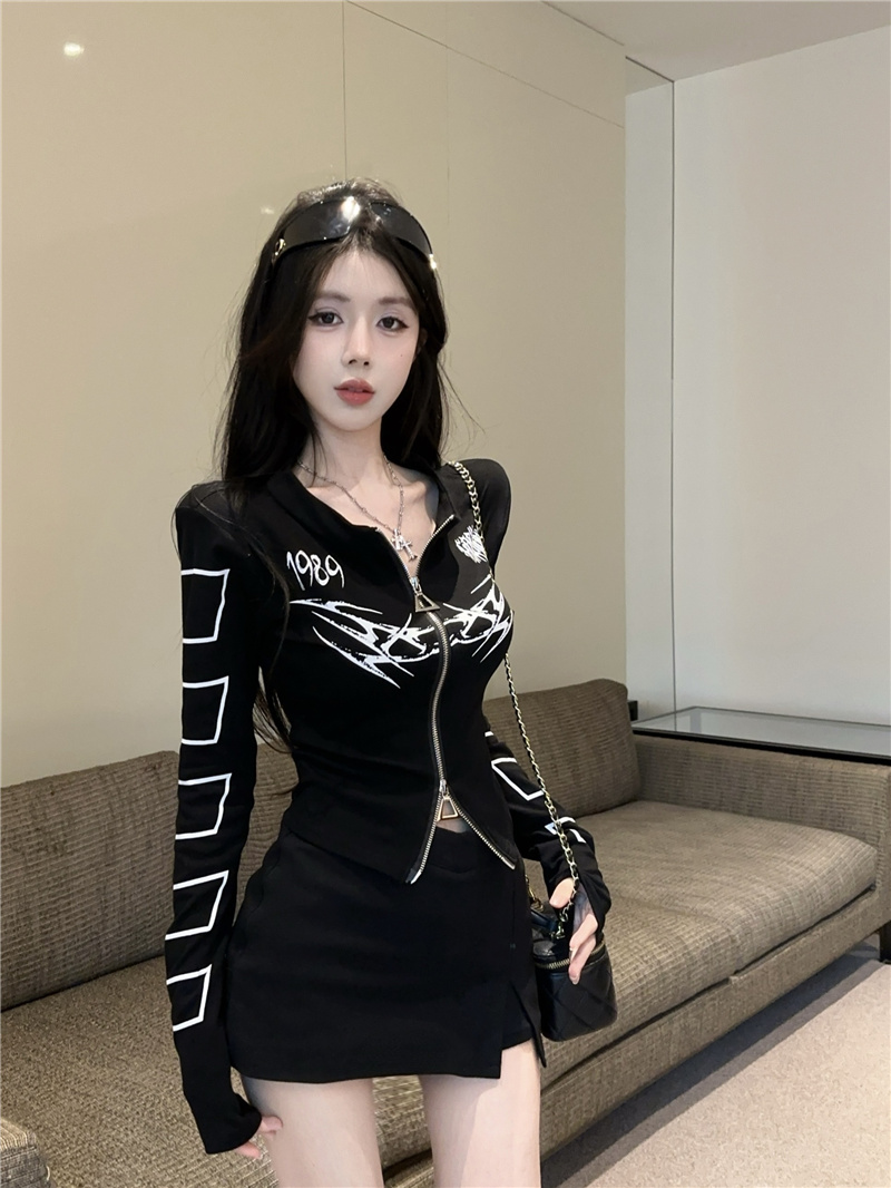 Women's Slim Fit Stand Collar Dual Zip Short Jacket 2025 Summer Print Cardigan - Image 2
