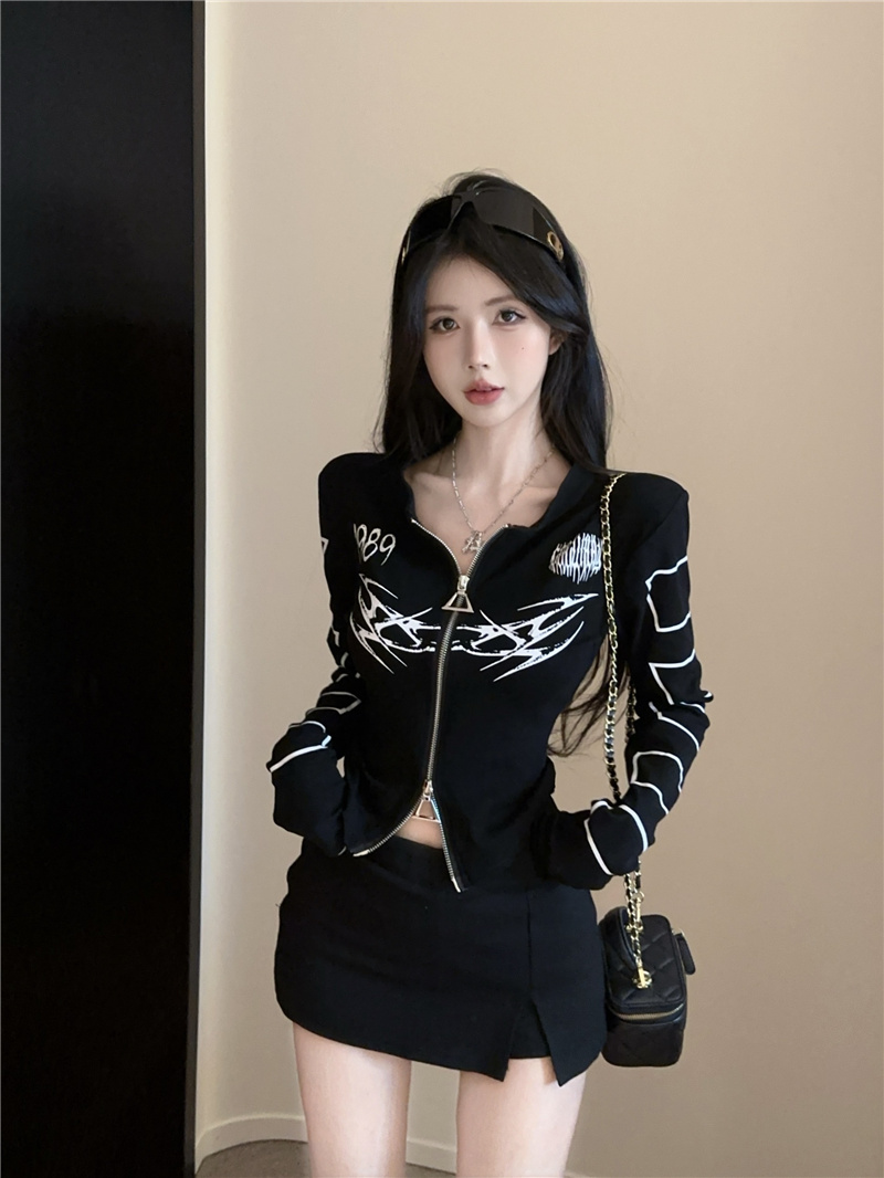 Women's Slim Fit Stand Collar Dual Zip Short Jacket 2025 Summer Print Cardigan - Image 4