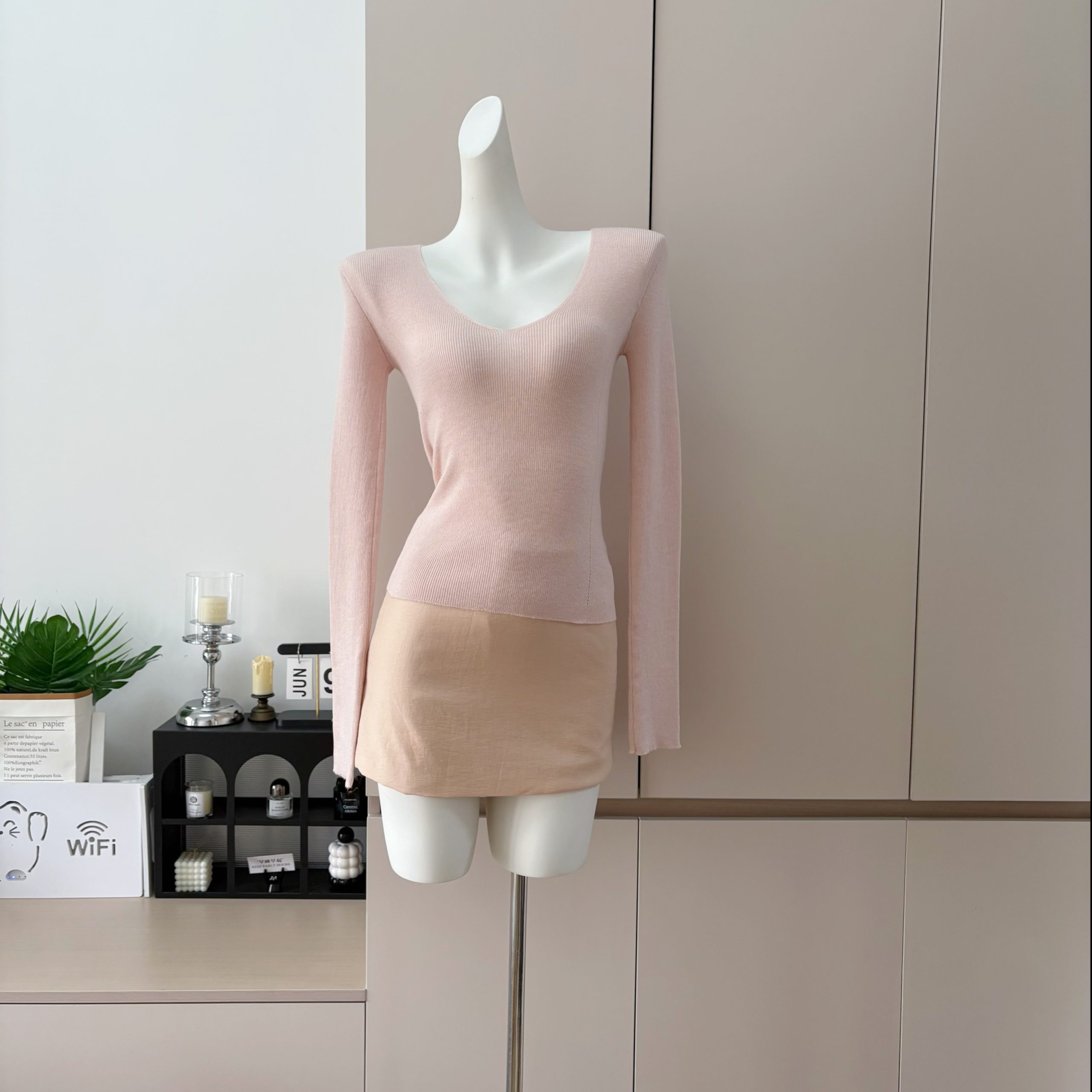 JMSHOP V-Neck Slim Fit Knit Top Women Fall Winter Solid Long Sleeve Base Layer - Image 5