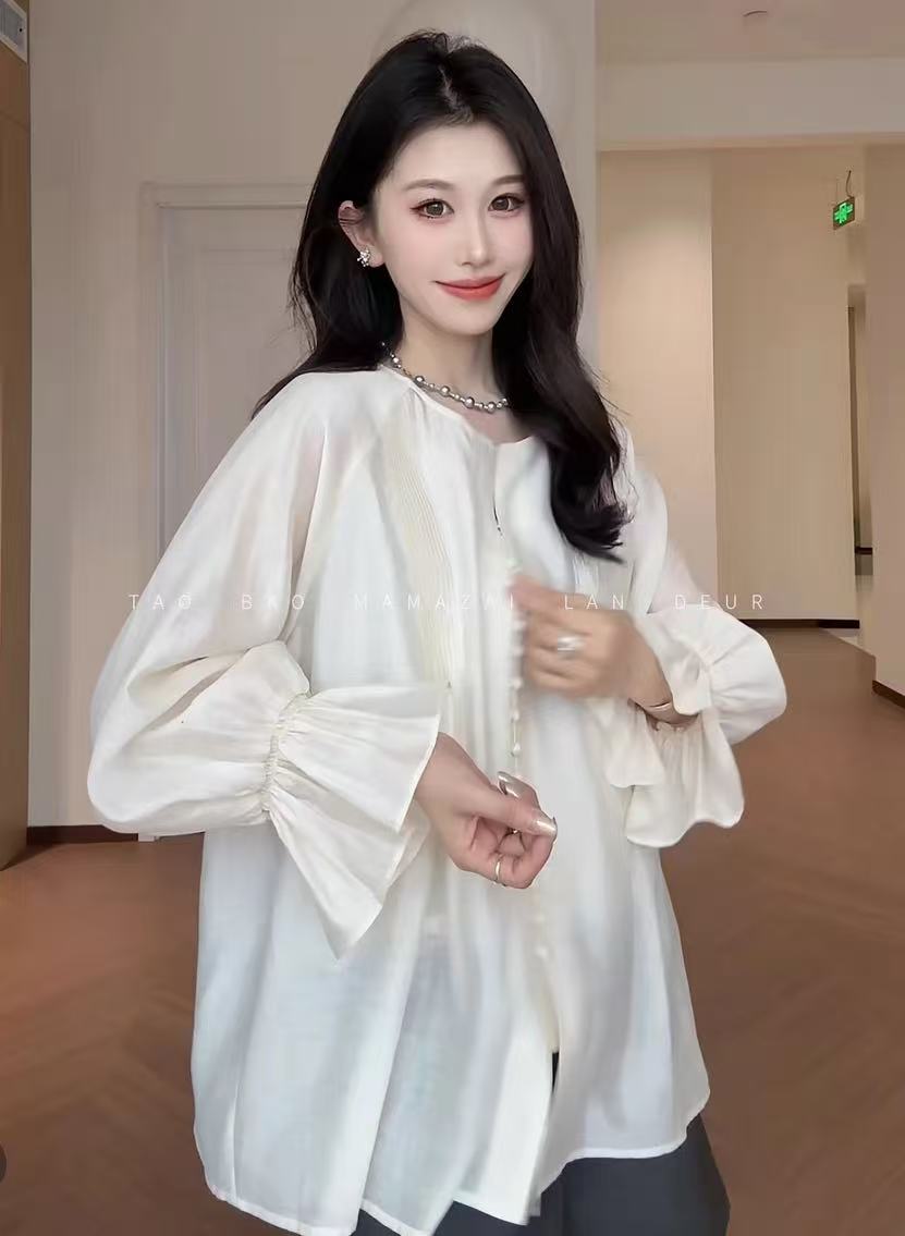 Pleated Top with Pearlescent Detail and Tweed Vest Two-Piece Set - Image 2