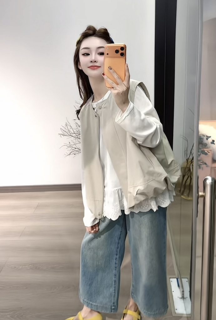 Korean Casual Vest Lace T-Shirt and Jeans Three-Piece Set for Women