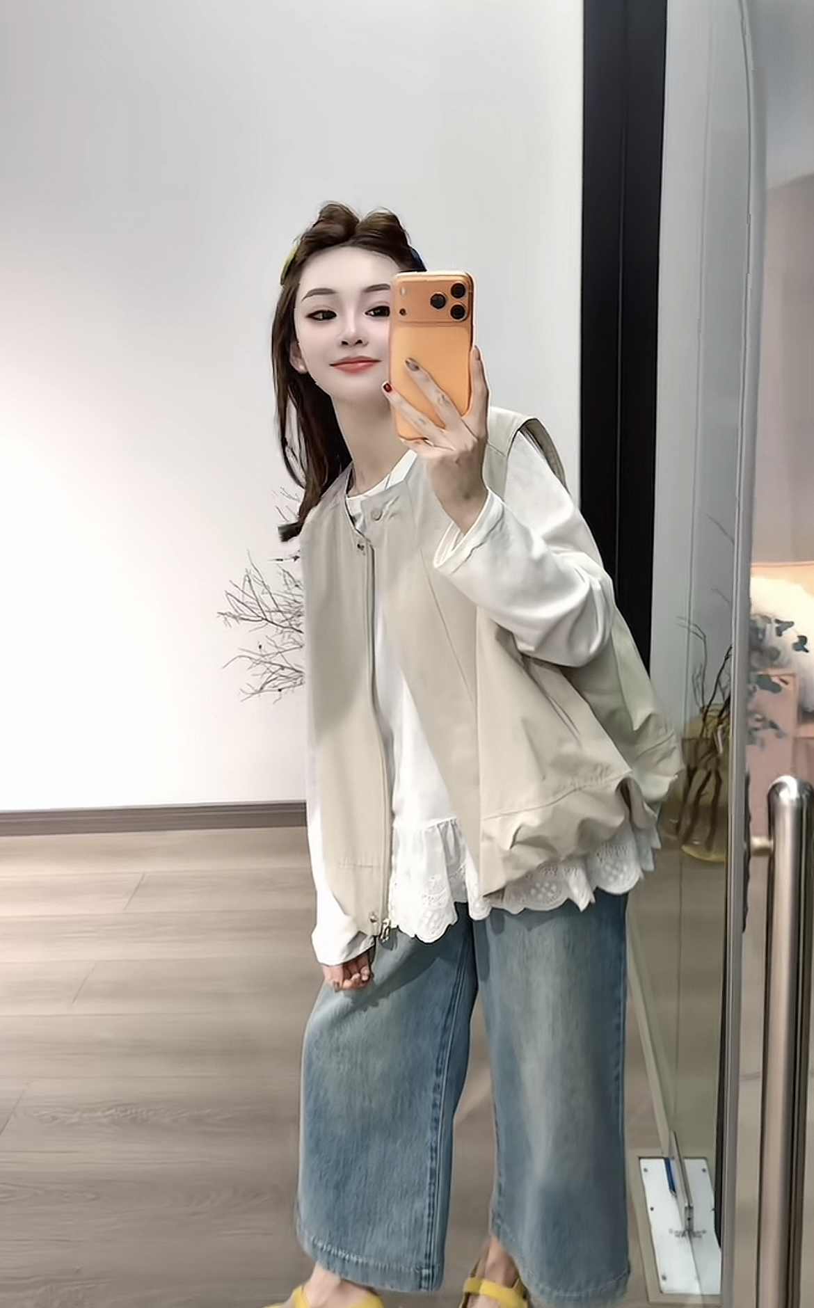 Korean Casual Vest Lace T-Shirt and Jeans Three-Piece Set for Women - Image 3