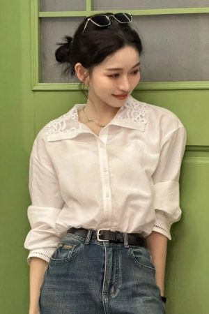French Style White Lace Collar Shirt for Women Light Luxury Summer Top